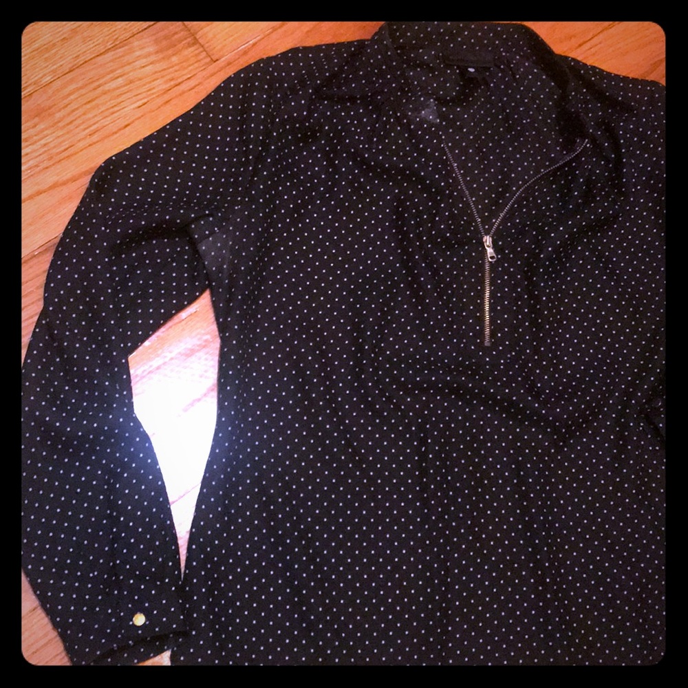 Black polka dot blouse w/ gold zipper